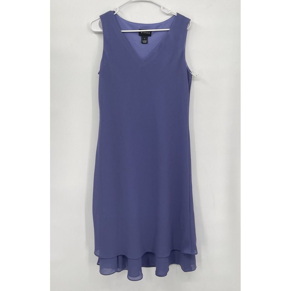 Tahari ASL Lavender V-Neck Sleeveless Layered Hem Dress